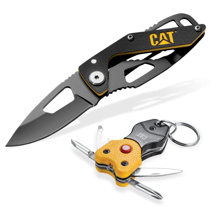 CAT 2 Piece Keychain Light & 5-1/4 Inch Folding Skeleton Knife Set