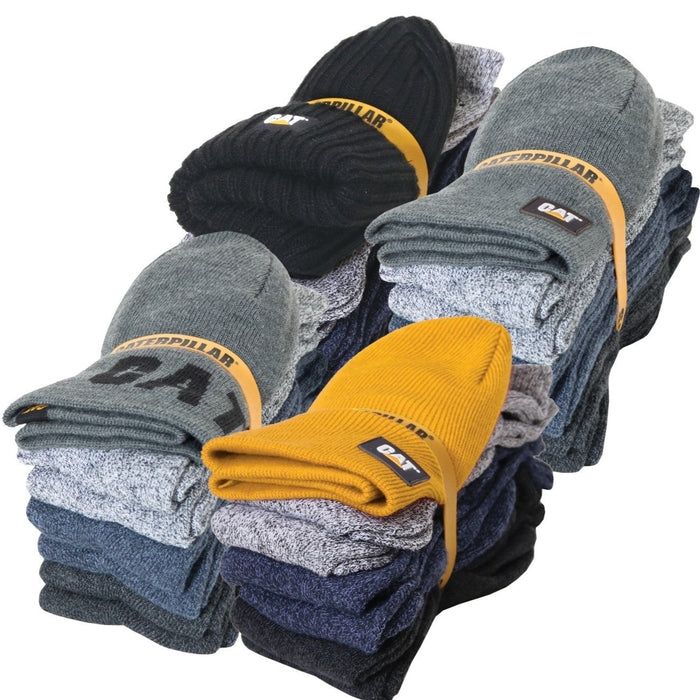 CAT Knit Cap and 6 Pack Sock Bundle, Assorted